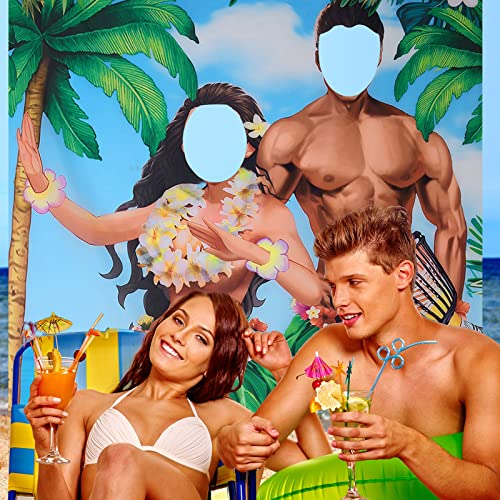 Tudomro 6 x 4 ft Hawaiian Photo Props Banner Tropical Luau Tiki Couple Door Banner Aloha Party Decorations Fabric Luau Pho...