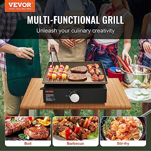 VEVOR Griddle, 16.9" Heavy Duty Manual Flat Top Griddle, Countertop Gas Grill with Non-Stick Cooking Plate, Steel Propane ...