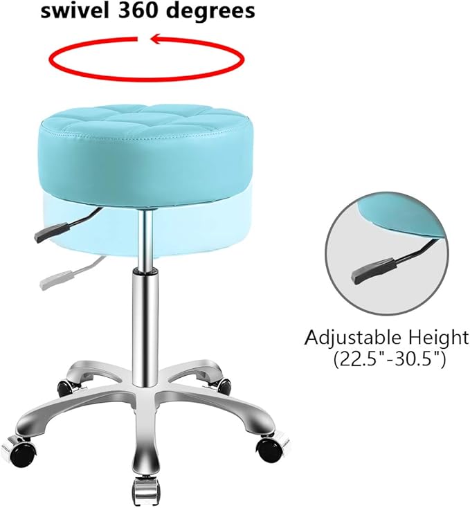 Ainilaily Rolling Adjustable Stool with Wheels for Work Medical Tattoo Salon Office,Swivel Desk Esthetician Hydraulic Stool Chair (Cyan)