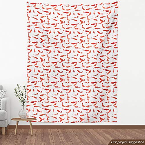 Ambesonne Koi Fish Fabric by The Yard, Eastern Japanese Exotic Koi Fish Common Carp Calm Water Garden Graphic Design, Deco...