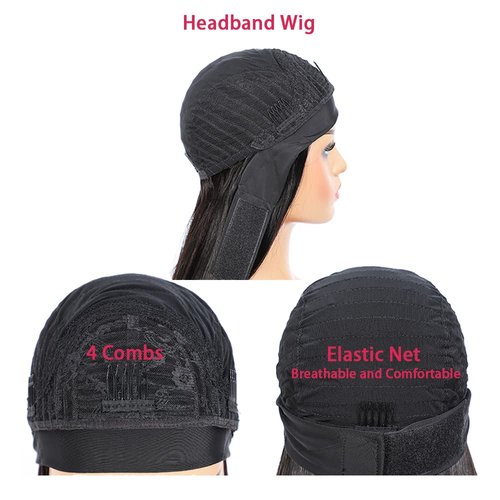 P4/27 Deep Wave Headband Wig Brown And Honey Blonde Human Hair Headband Wig 130% Density Grade 8A Brazilian Remy Hair Machine Made Wigs 24 Inch