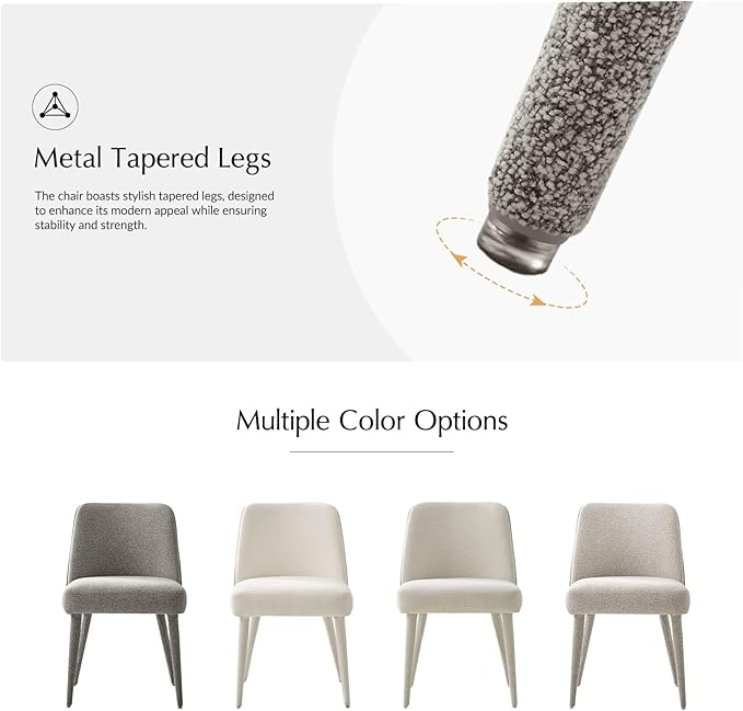 HULALA HOME Modern Dining Chairs Set of 2，Gray Fully Chenille Upholstered Dining Room Chairs Set with Foot Peg, Solid Wood Frame, Armless Kitchen Accent Chairs for Living Room Bedroom Reception