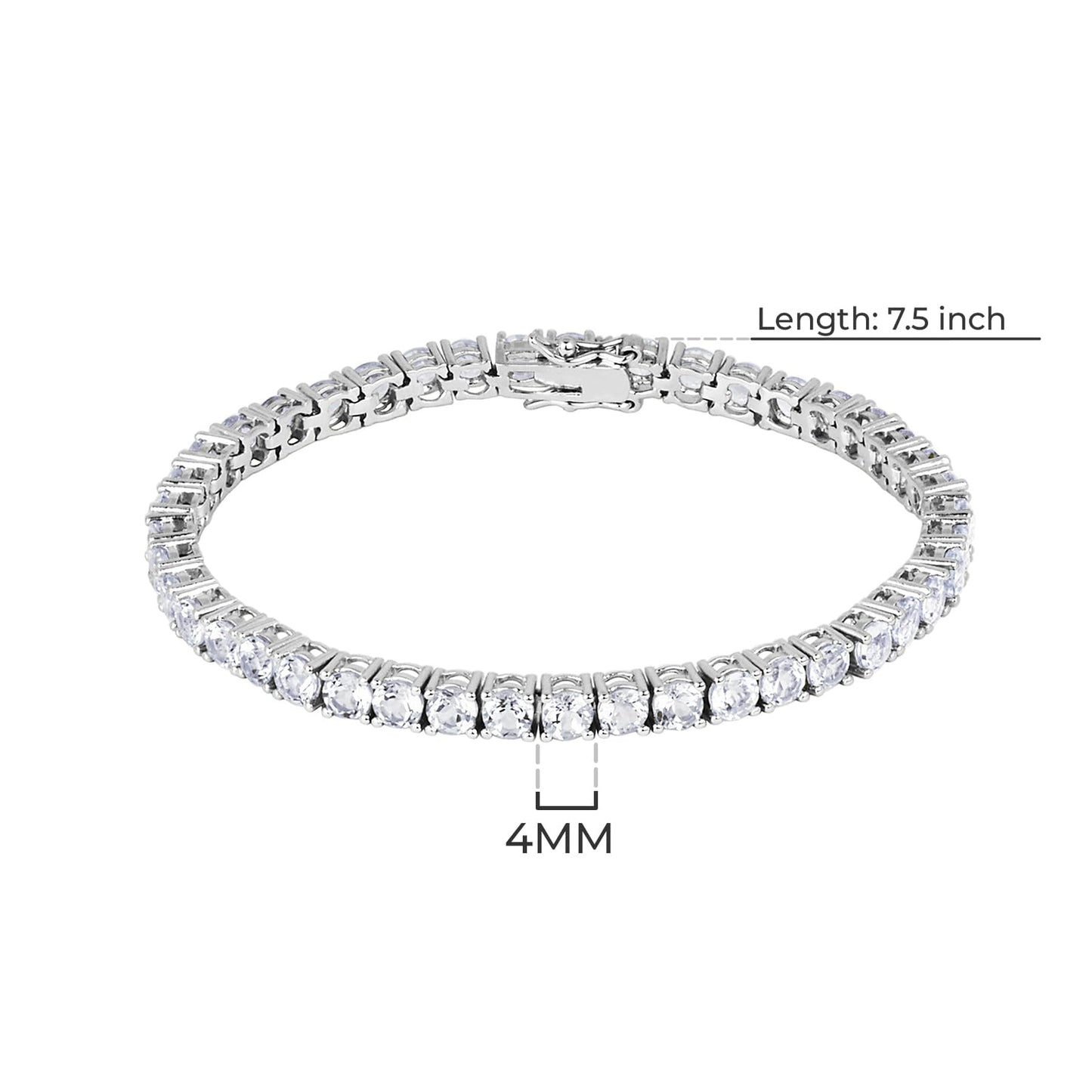 Amazon Essentials Platinum Plated Sterling Silver Round Cut Cubic Zirconia Tennis Bracelet (4mm), 7.5 (previously Amazon Collect