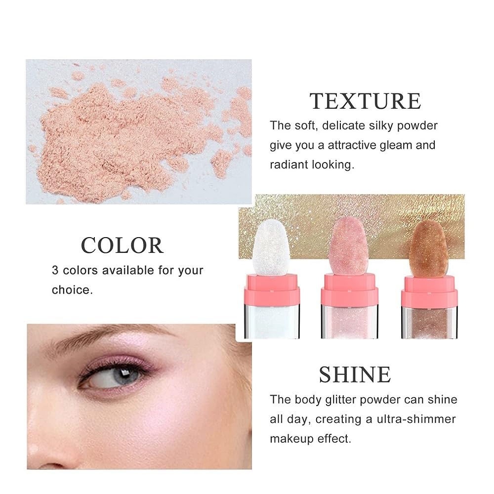 3 Color Glitter Powder, Neon Accessories Outfit Party Body Sparkling Highlighter Makeup.01# White moonbeam&04#Green&05#Gold