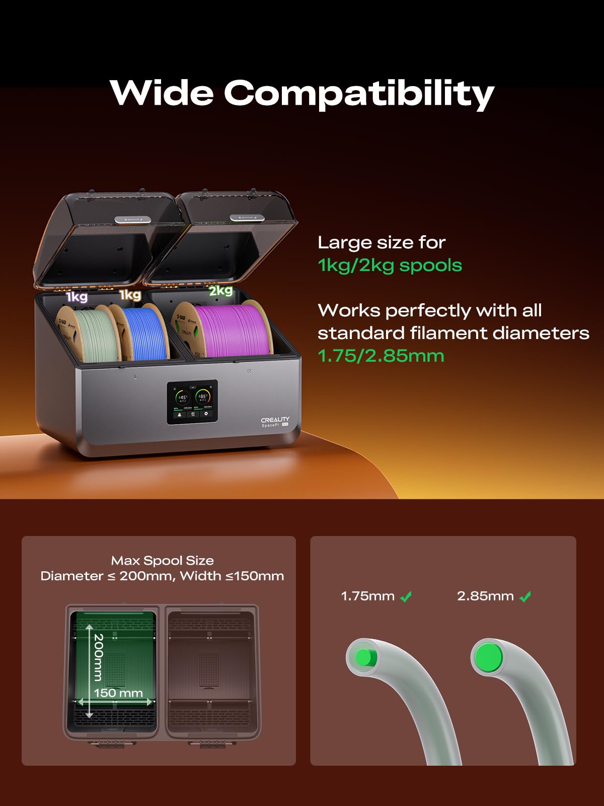 Creality Filament Dryer Box 4 Spools, Space Pi X4 Filament Storage Box, 200W PTC Heats Up to 85°C, Dual Heating Chambers, Fast Drying & Moisture-Free Storage, for PLA, PETG, TPU, ABS