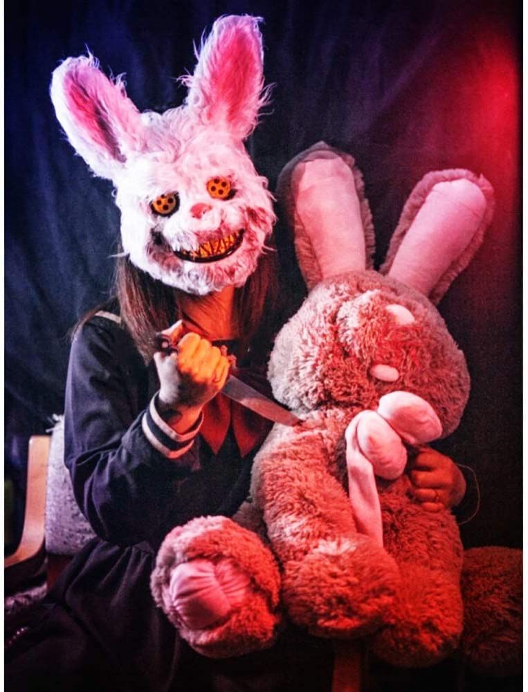 BESSEEK Bloody Plush Rabbit Bunny Head Mask - Perfect for Scary Halloween Cosplay, Parties & Teens