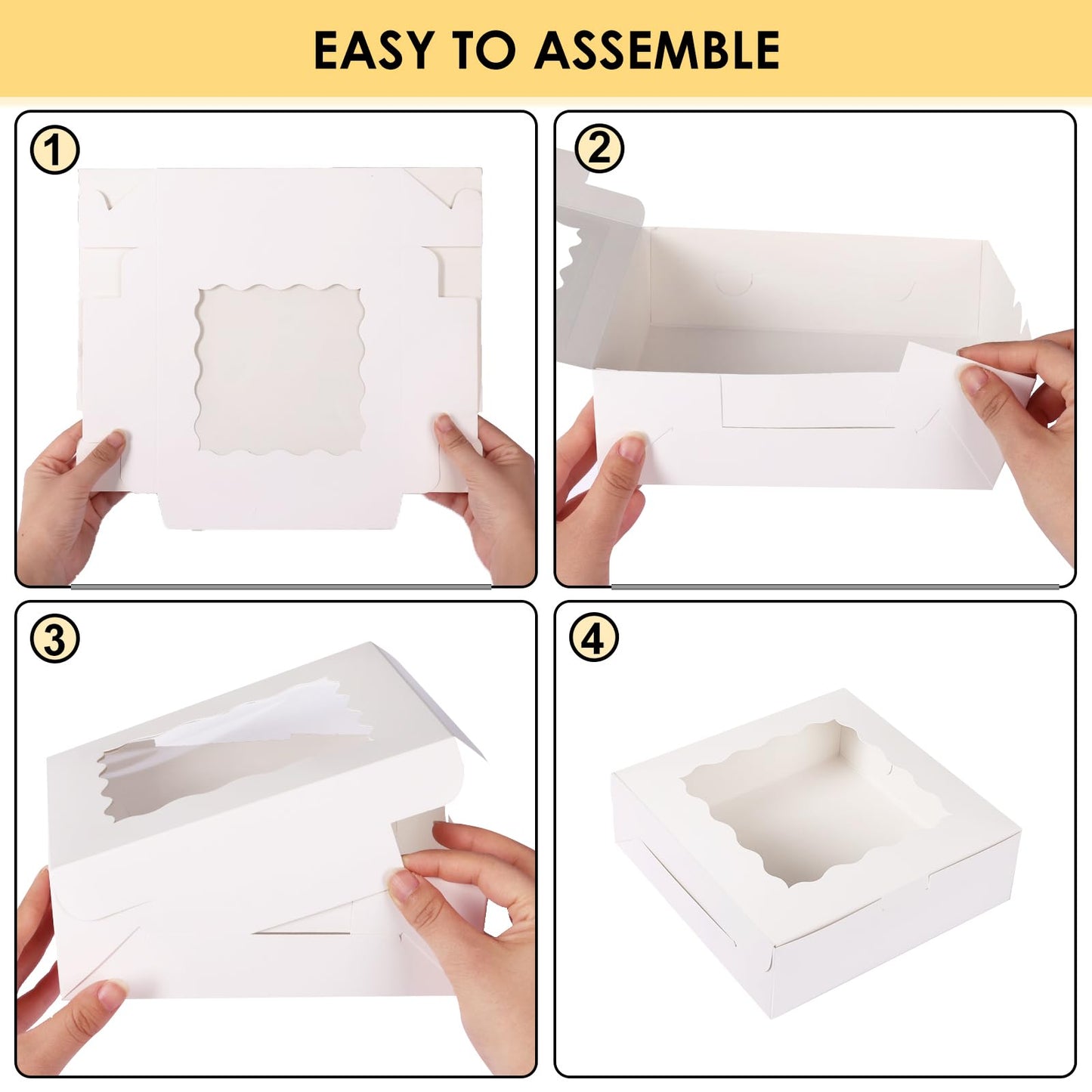 Moretoes 30pcs Bakery Boxes, 8x8x2.5 Cookie Boxes with Window, White Treat Containers for Donuts, Chocolate Strawberries, Pie