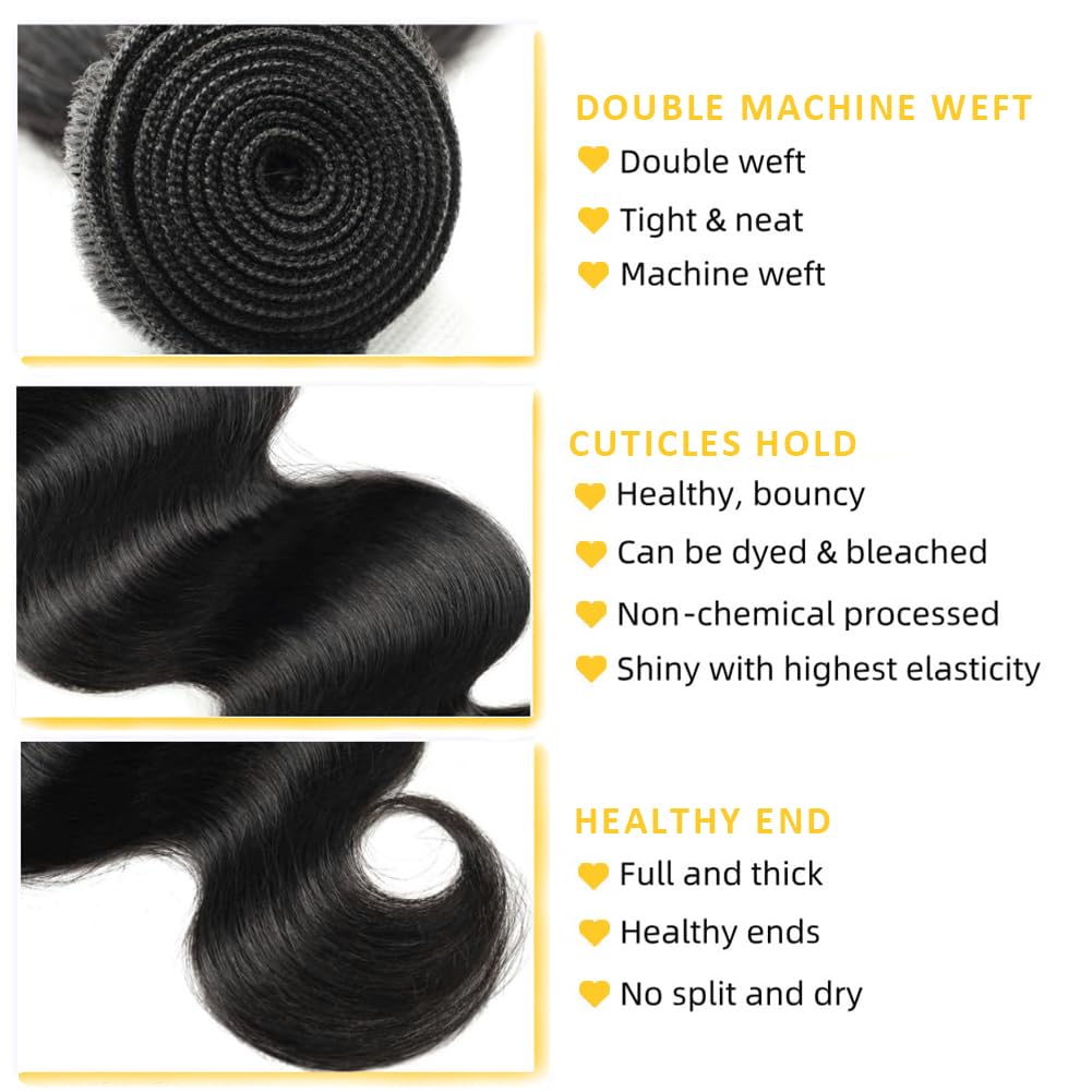 Asxdovig 12A Human Hair Bundles 20 Inch Body Wave Bundles Human Hair 100% Unprocessed Brazilian Virgin Hair Real Natural Black W
