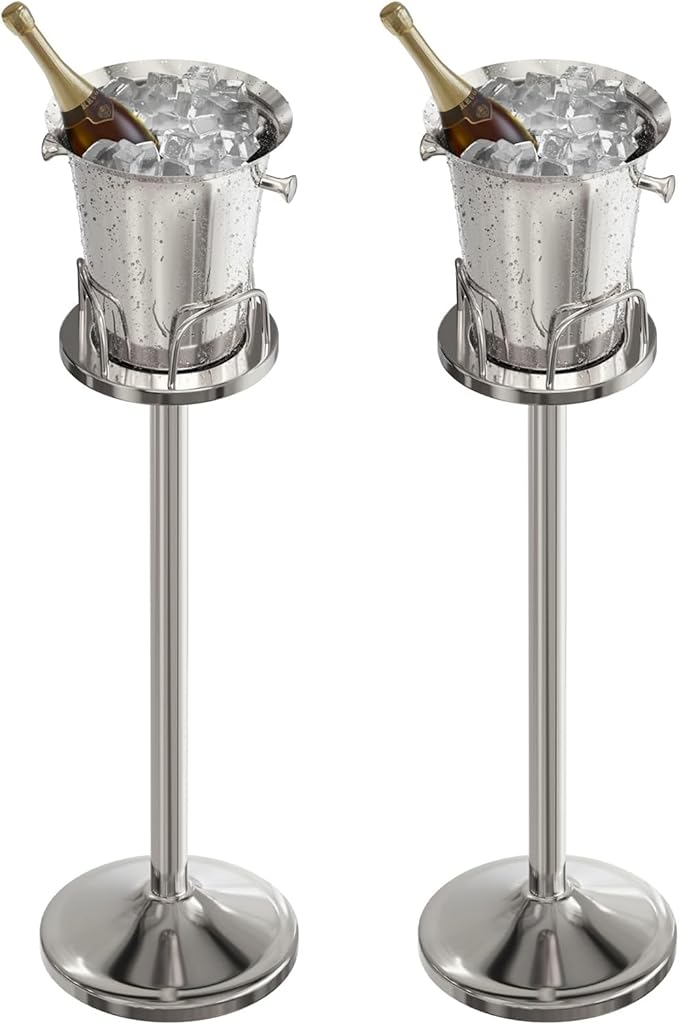 Ice Bucket with Stand Standing Champagne Bucket for Party Stainless Steel Wine Bucket Wine Cooler with Stand 5L Wine Chill...