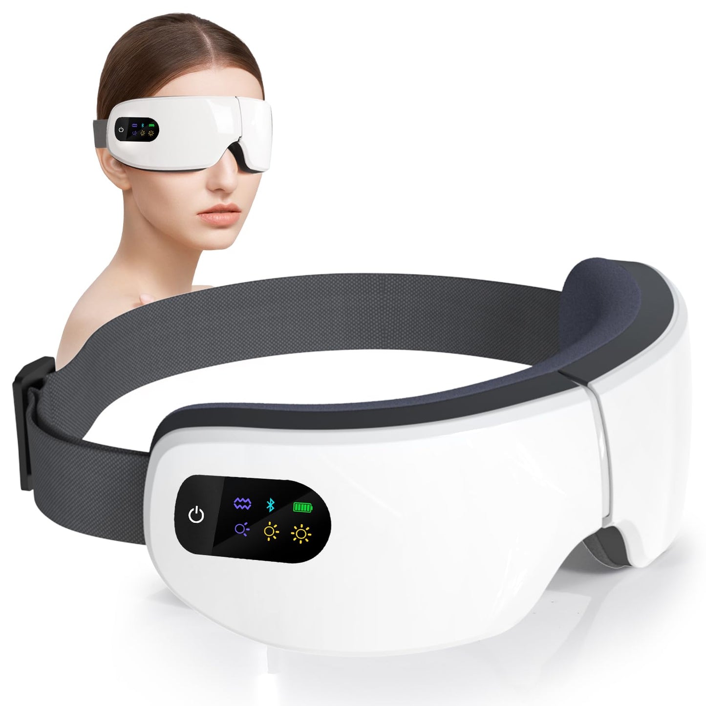 ZZR SEVEN Eye Massager with Heat, 7 Massage Modes, Eye Mask, Birthday Gifts for Women, Men, Friend, Mom and Dad, Sleep Mask for Relax, Migraine Relief, Reduce Strain, Improve Sleep, White