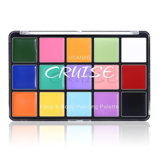 UCANBE Face Body Paint Oil, 15 Macaron Colors Professional Makeup Palette - Non Toxic Hypoallergenic Safe Facepaint for Halloween, Cosplay Costumes, Parties and Festivals