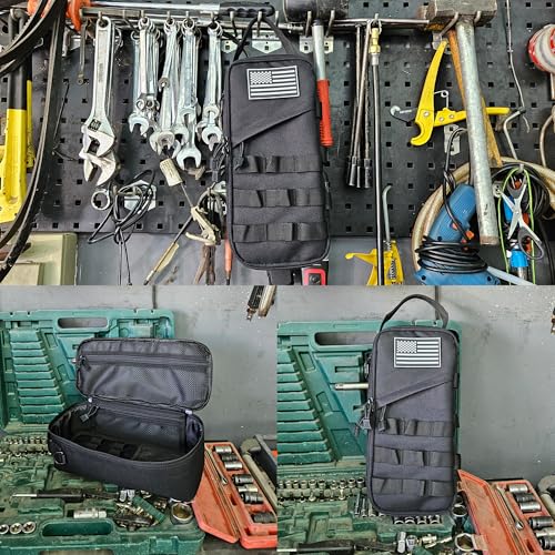 12-Inch Heavy Duty Small Tool Bag with D-Ring Clip,Flag Patch&Shoulder Strap - Small Tactical Molle Zipper Tool Bag,EDC St...