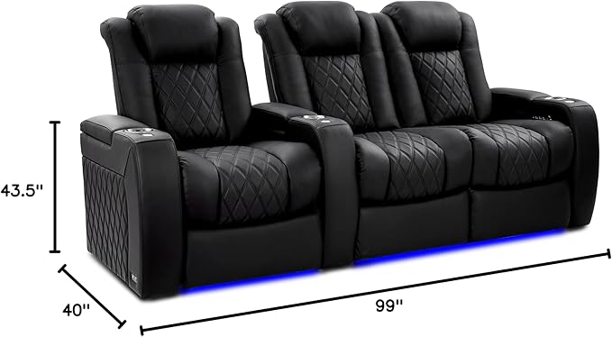 Valencia Tuscany Home Theater Seating Semi-Aniline Italian Nappa 20000 Leather Ultimate Luxury Heat & Ventilation Power Recliner Power Lumbar and Headrest (Row of 3 Loveseat Right, Onyx)