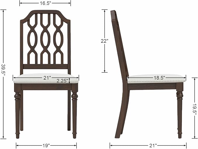 chairus Farmhouse Dining Chairs Set of 2, French Country Vintage Wooden Dining Room Chairs with Lattice Back & Turned Legs, Rustic Chenille Upholstered Nailhead Trim Side Kitchen Chairs, Walnut Brown