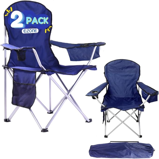 EZONE 2-Pack Camping Chairs with Built-in Ice Cooler, Portable Chair, Storage Pocket, Cup Holder, and Carry Bag Perfect for Camping, Tailgating, Fishing, Beach, and Lawn (2, Navy)