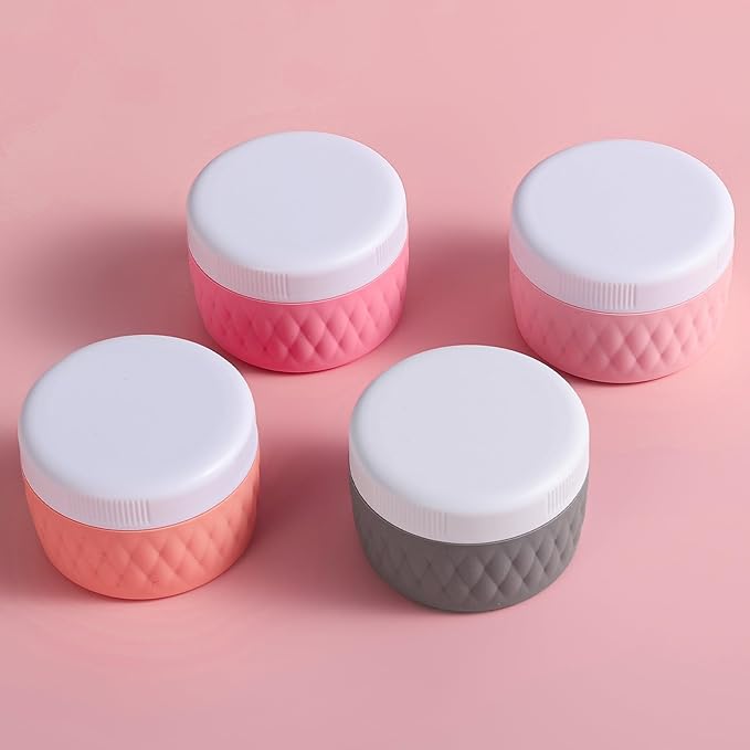 Travel Containers for Toiletries, Silicone Cream Jars BPA-Free, TSA Approved 2oz Travel Size Containers, Leak-proof Silicone Jars with Lid for Cosmetic Face Hand Body Cream (4 Pack)