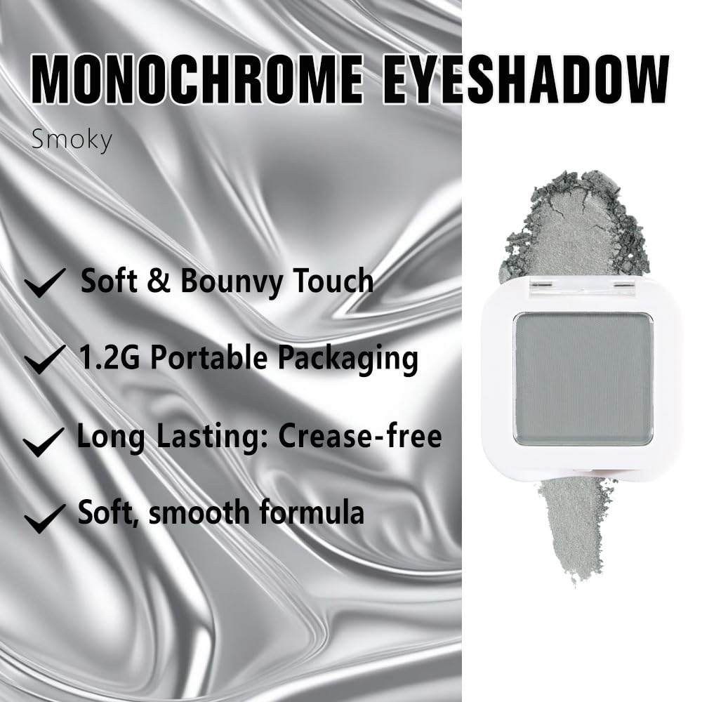 HHLTOH Buildable Matte Eyeshadow Makeup Palette Single - Smoky Gray Shades | Creamy Pressed Powder for Easy Blending | Mini Trav