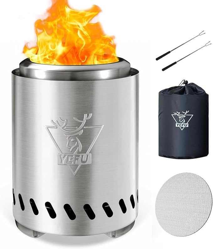 YEFU Tabletop Fire Pit 9.7 x 7.1 in, Low Smoke Camping Stove for Outdoor & Patio, Fueled by Pellets or Wood, Safe Burning ...