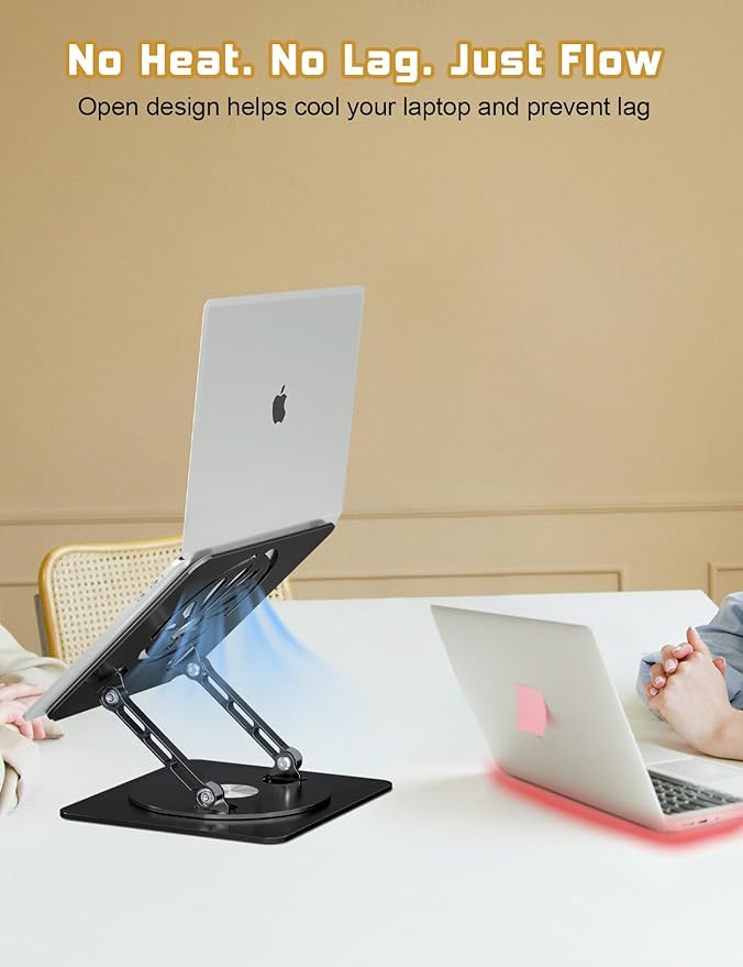 Axbima Adjustable Laptop Stand for Desk-360° Rotating Base Aluminum Laptop Riser,Ergonomic Computer Stand for Office Home MacBook Pro/Air Dell HP up to 16'',Black
