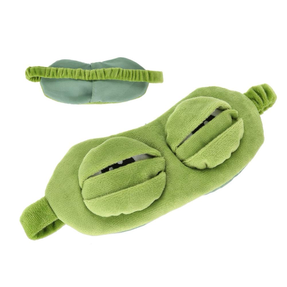 Shinywear Cute Rabbit Sleeping Eye Mask Plush Blindfold Travel Sleep Masks Super Soft Funny Eye Cover for Kids Girls and Adult (Green Frog)