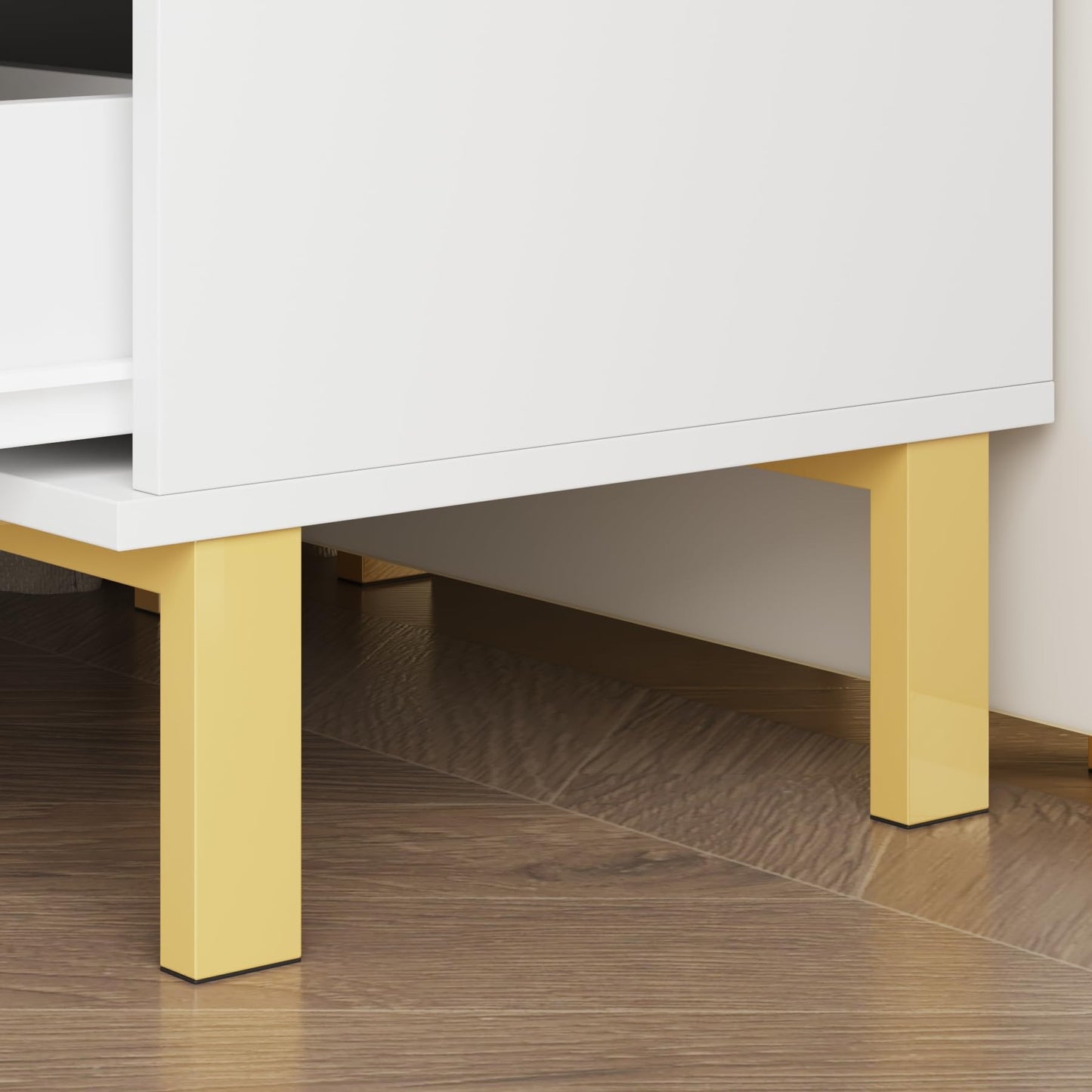 FUNISIR White Nightstand with 2 Drawers, Modern Night Stand Bedside Table with Drawers and Golden Legs, Narrow Bedroom End Table for Small Space, Living Room, 17.9" H
