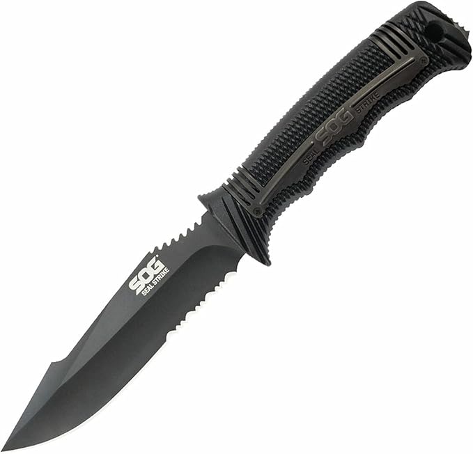 SOG Seal Strike Fixed Blade Knife with Sheath- Tactical and Hunting Knife with 4.9 Inch Partially Serrated Bowie Knife Bla...