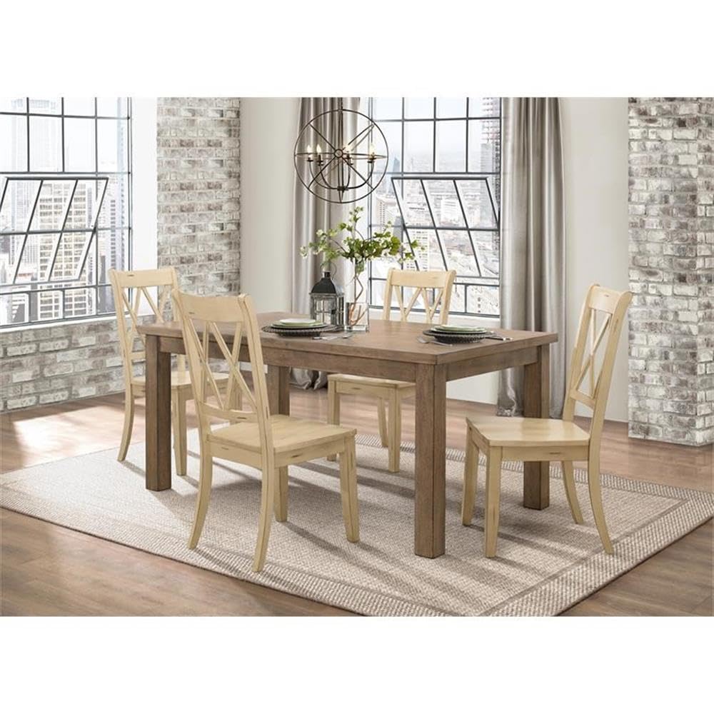 Lexicon Janina 66" Rectangular Dining Table, Solid Wood Frame with Pine Veneer Top, Dining Room Furniture, Natural Finish Rustic Farmhouse Kitchen Table for 4, 38" D x 66" W x 30" H - Natural