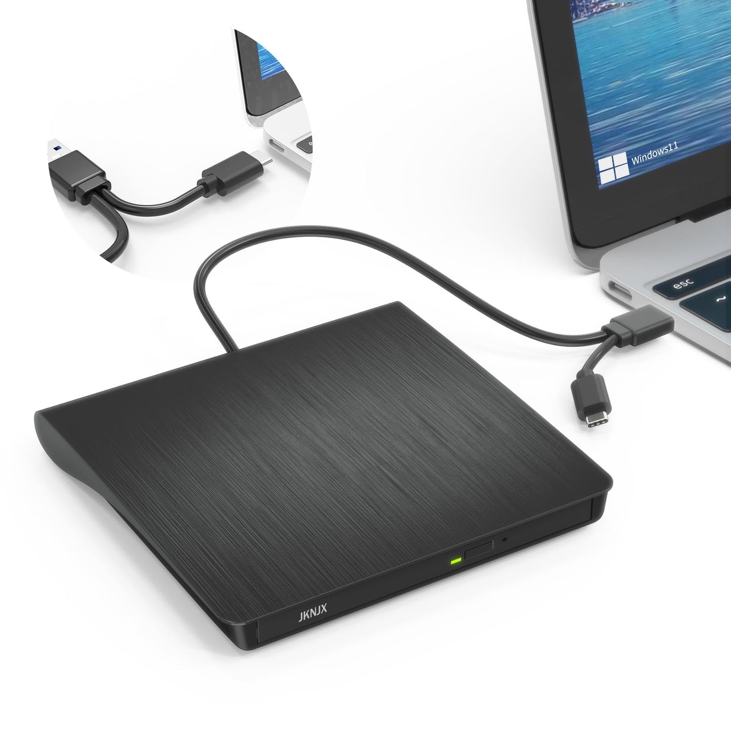 Jknjx External Dvd Drive,Usb 3.0 And Type-C Cd Dvd Disc Reader Writer Burner Player,Slim And Portable Cd Dvd +/-Rw Optical Drive