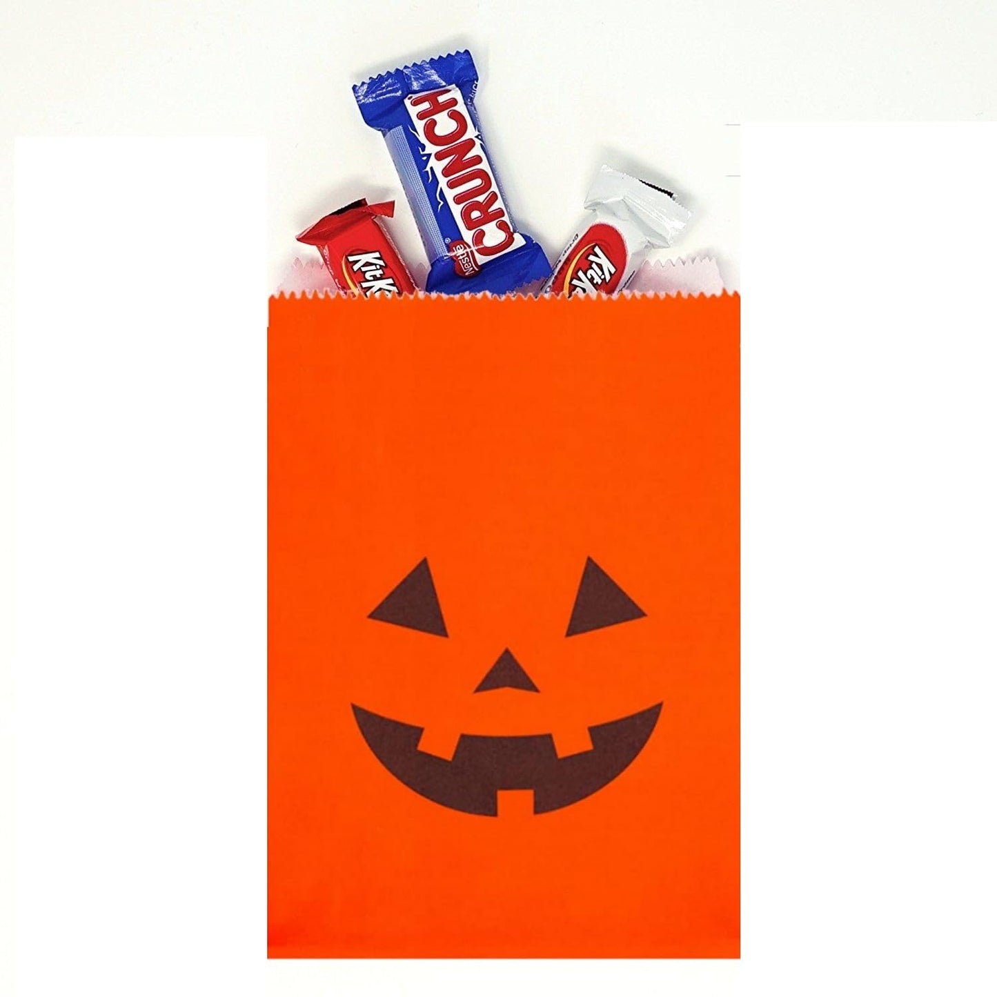JUTTIRA 100 Pack Kraft Paper Treat Bags 5x7 Halloween Cookie Bags Mini Halloween Candy Buffet Bag Small Pumpkin Trick Or Treat Bags Flat Glassine Style Bag for Candy Cookies Party Favor
