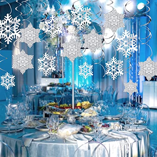 Ouddy Life 51 Pcs Christmas Snowflake Swirl Hanging Decorations, White Silver Snowflake Ornaments Decorations for Christma...