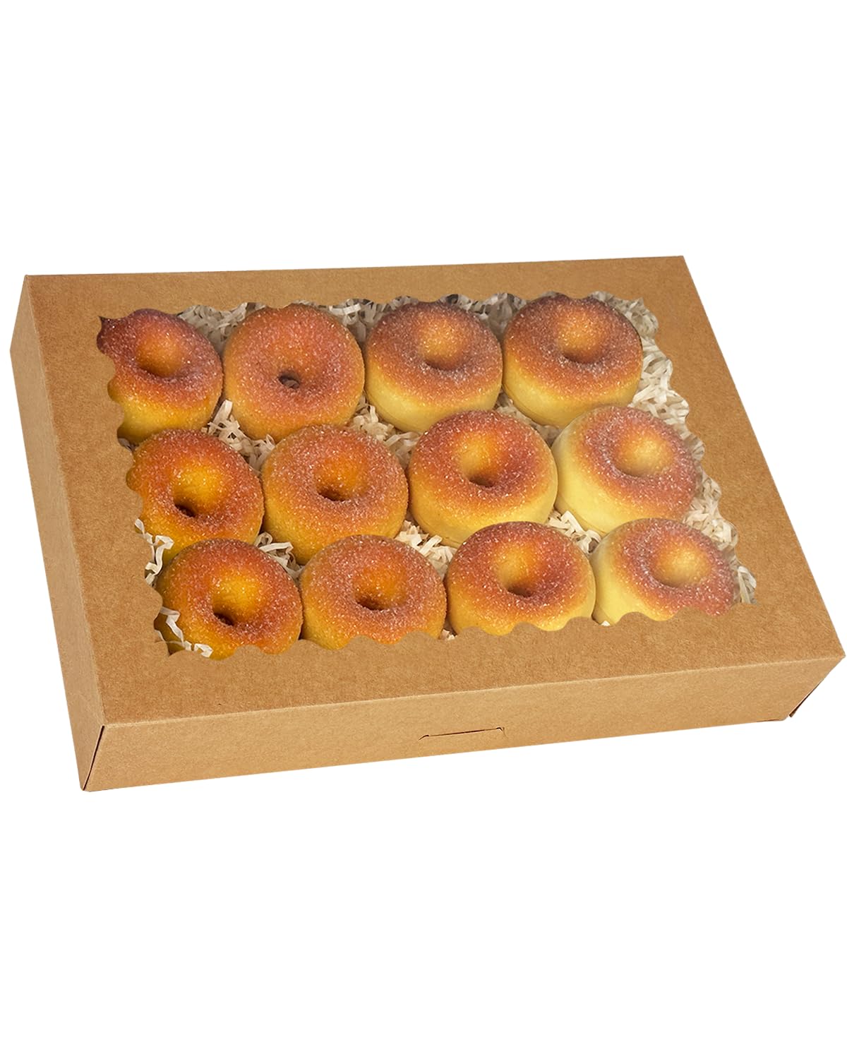 qiqee Auto-pop Up 14x10x2.5 Inch Brown Cookie Box with Window 15Pcs Pastry Macaron Bakery Box for Packaging