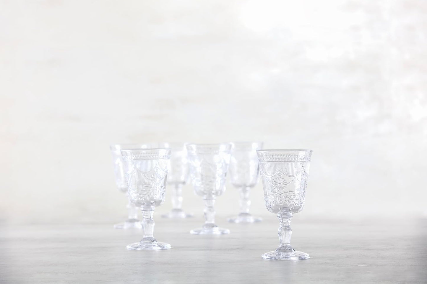 FORTESSA Debutante Vintage Themed Glassware, 10 Ounce Water Goblets (Set of 6), Dishwasher-Safe Water Glasses, Clear