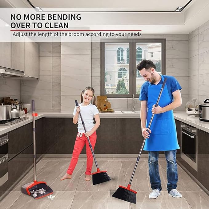 DJDTDTY 2-Pack is More economical，Brooms with Dustpan Combo Set， with 52" Long Handle, Dustpan Teeth with self-Cleaning Function, Indoor and Outdoor Sweeping, Perfect for Home Office