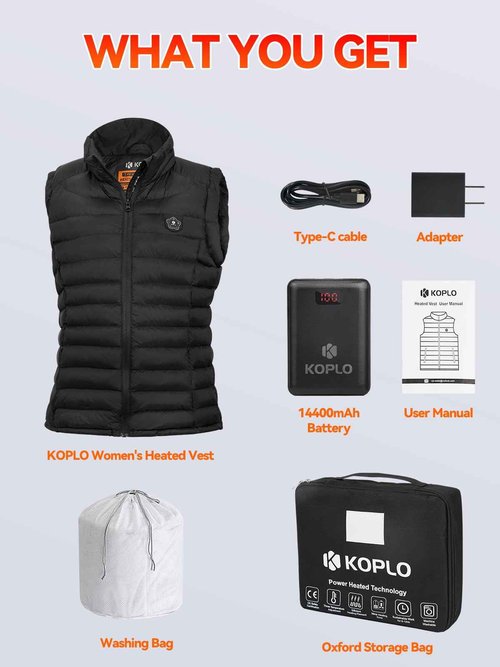 KOPLO Heated Vest Women, 14400mAh Battery Pack with Lightweight Rechargeable Electric Heating Vest(Medium)