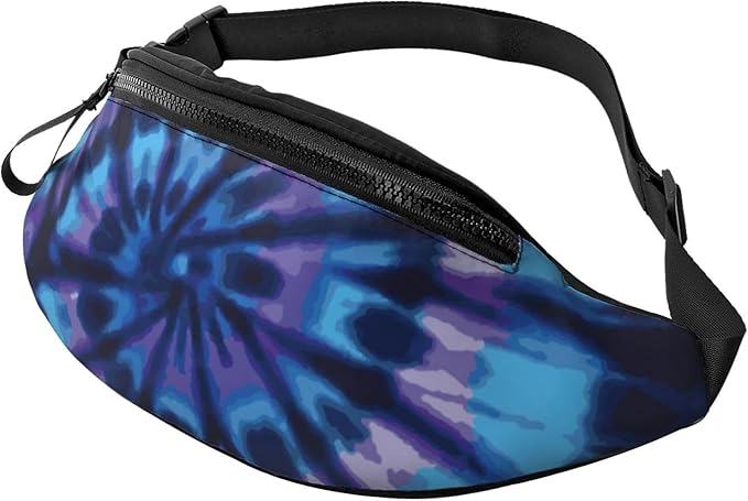 Purple Blue Rainbow Tie Dye Swirls Fashion casual fanny pack waist bag men women adjustable belt waist bag for travel hiki...