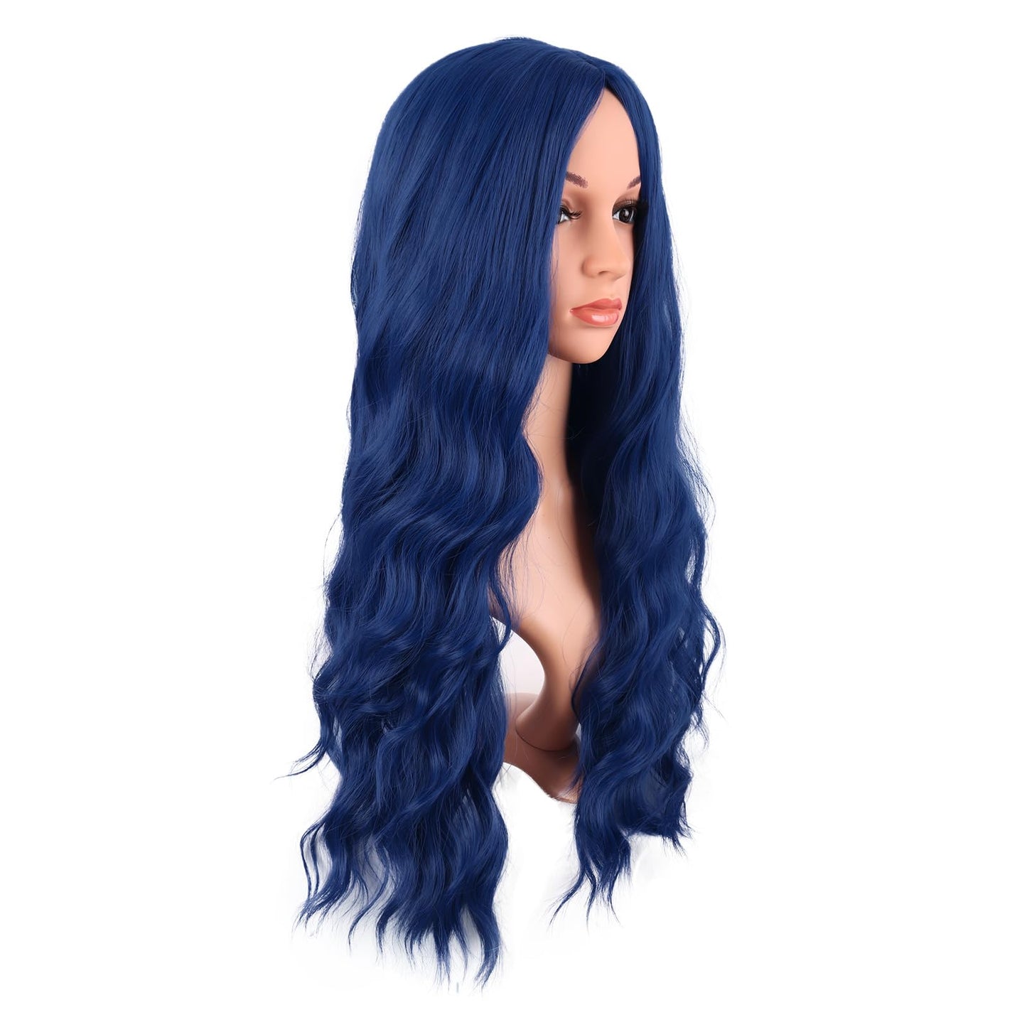 MapofBeauty 28" Long Wavy Synthetic Fiber Wig - Mixed Blue, No Bangs for Parties & Cosplay