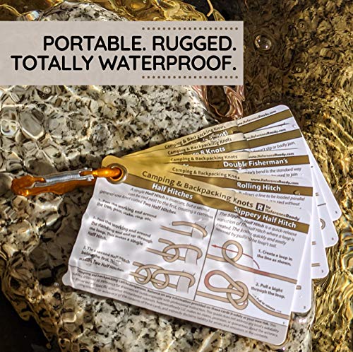 ReferenceReady Outdoor Knots - Waterproof Knot Tying Cards with Mini Carabiner - Includes 22 Rope Knots for Camping, Backp...