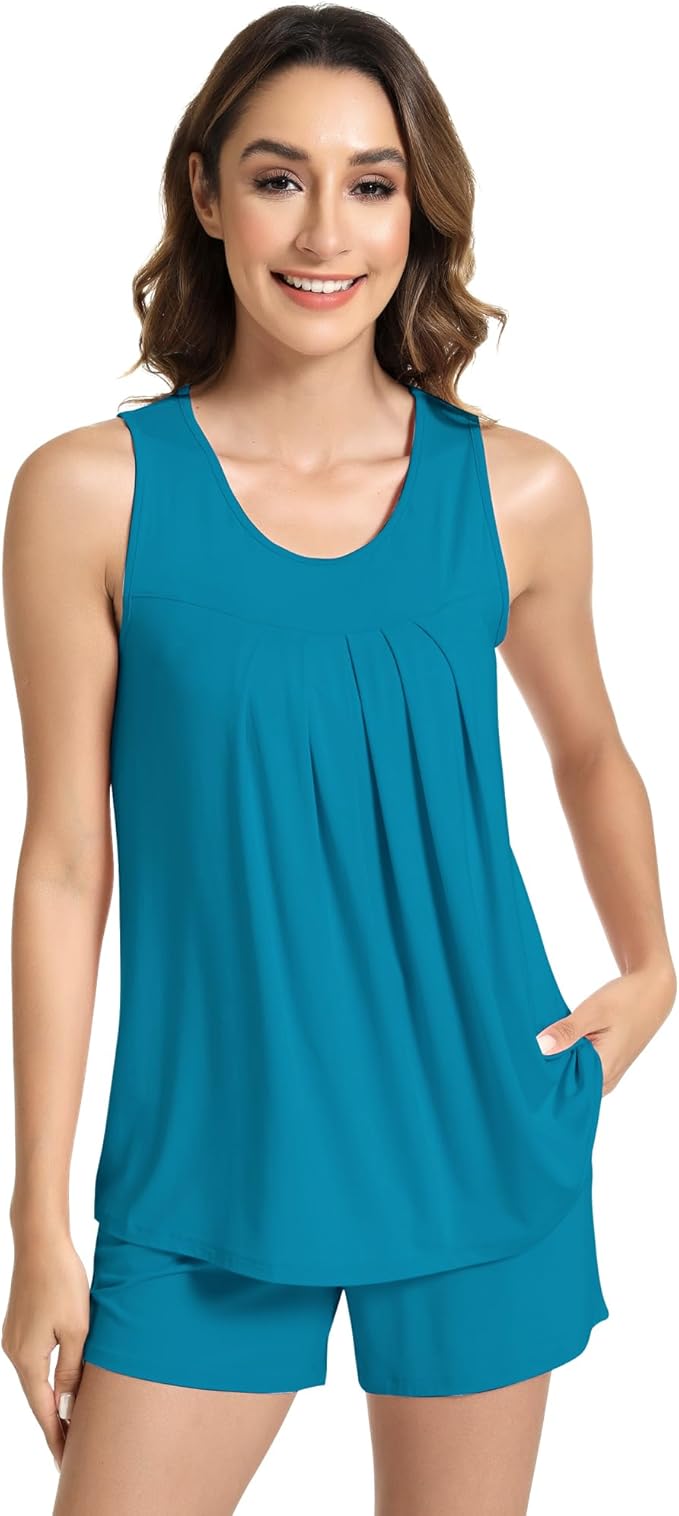 NACHILA Pajamas for Women-Viscose from Bamboo, Ribbed Racerback Tank Top Sexy Split Shorts Pajama Sets Cooling Sleep Cami Pjs