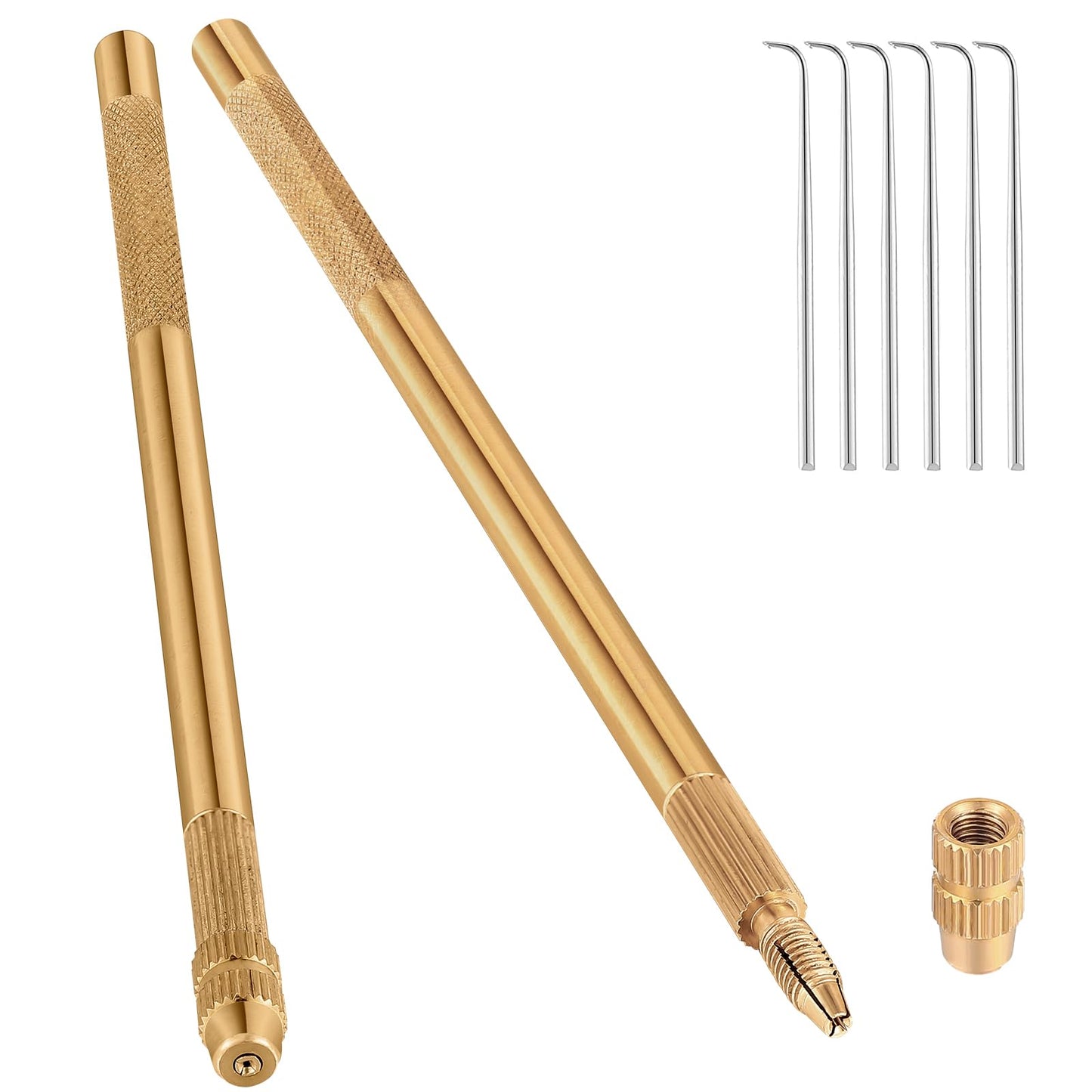 Maysing 2pcs Brass Ventilating Holder with 6pcs Ventilating Needles for Lace Wig Different Size Make and Repair Lace Wig Venting
