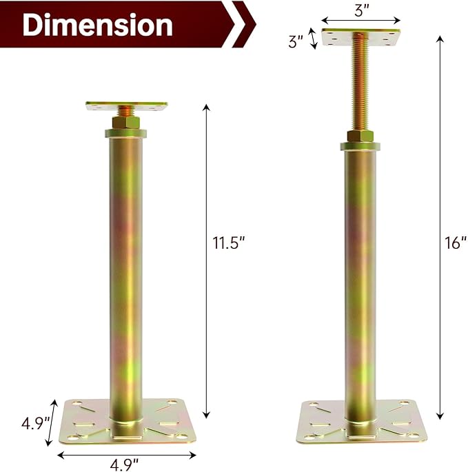 FOROIRON 4 Pack House Jacks for Leveling Foundation Jacks for Leveling House Floor Jack Adjustable Floor Jack Telescoping Jack for Temporary Support Adjustable Range 11 inch - 16 inch