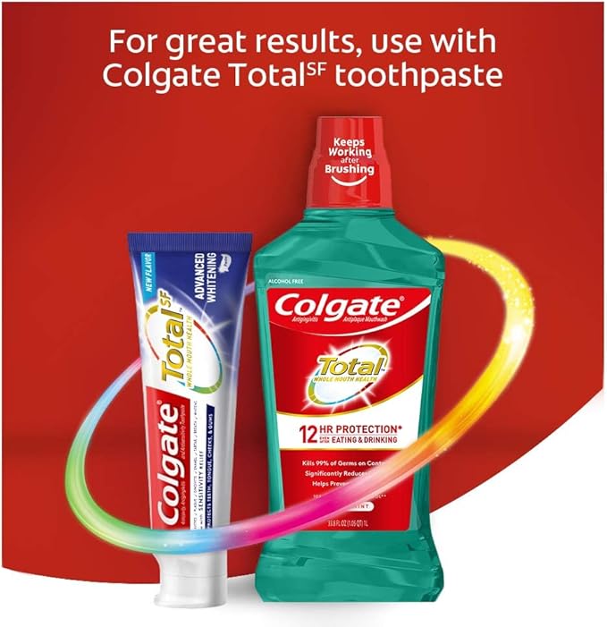 Colgate Total Pro-Shield Alcohol Free Mouthwash, Antibacterial Formula, Spearmint - 500 mL, 16.9 Fluid Ounce (6 Pack)