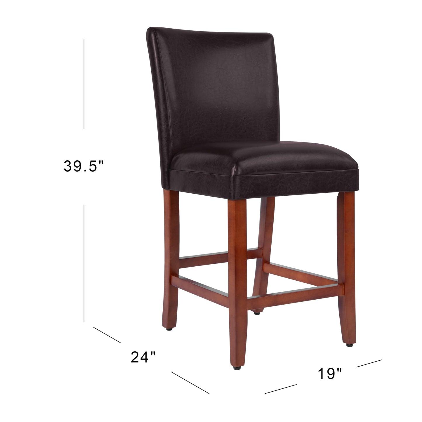 Homepop Home Decor | Classic Counter Height Bar Stools | Faux Leather 24 Inch Bar Stools | Decorative Home Furniture (Brown Faux)