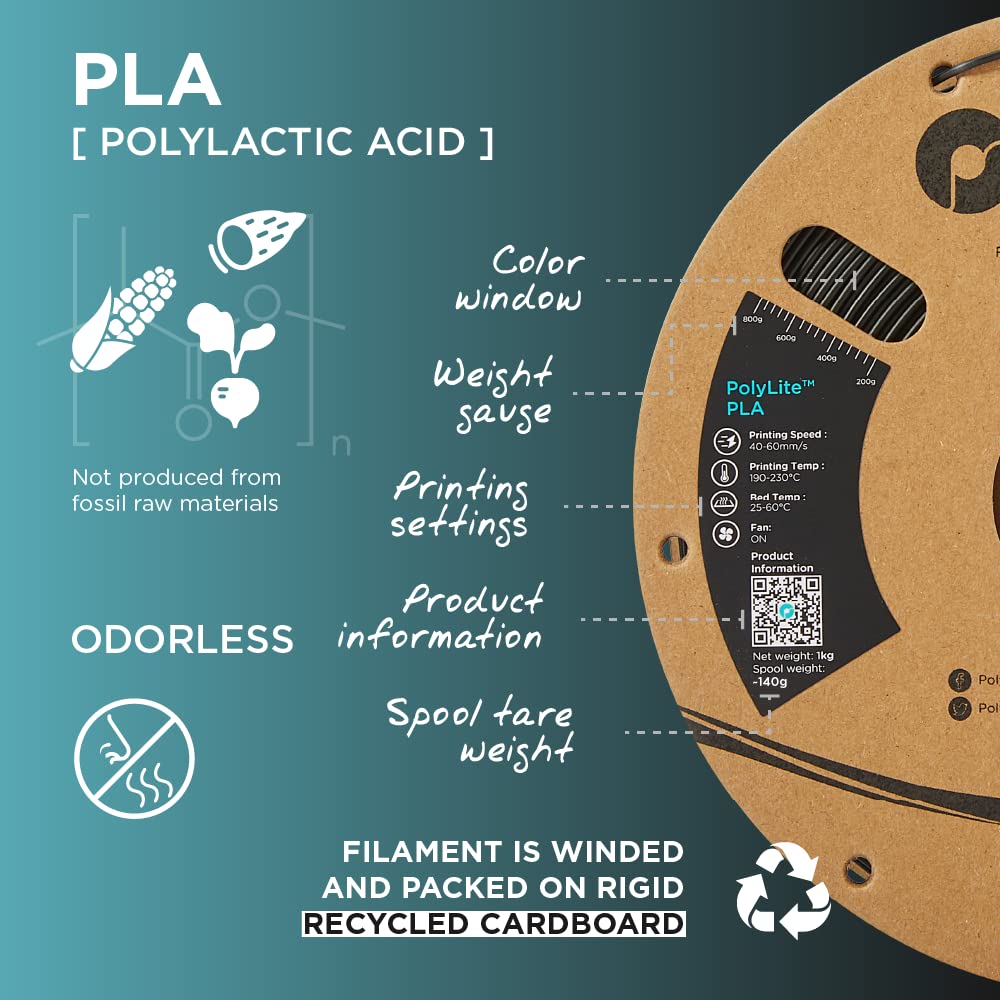 Polymaker PLA Filament, Black 3D Printing PLA Filament 1.75mm 1kg - PolyLite 3D Printer PLA Filament, Dimensional Accuracy +/- 0.03mm, Compatible with Most 3D Printer, Black