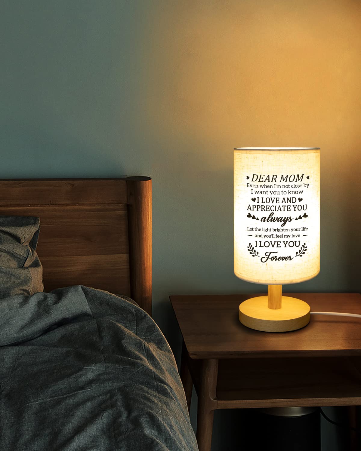 Calibron Gifts for Mom from Daughter Son, Mom Gifts for Birthday Fabric Lamp, Birthday Gifts for Mother Table Lamp with Wooden Stand