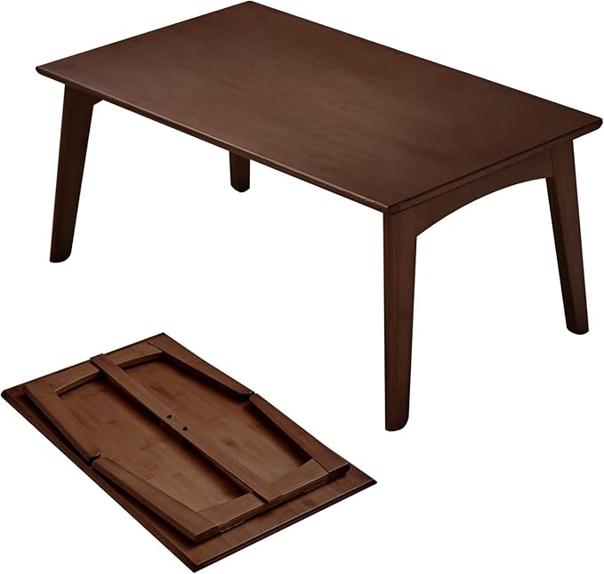 Kuabner Bamboo Coffee Table Foldable Japanese Floor Desk Folding Low Tea Table No Assembly 26x16x12in Portable Bedroom Living Room Furniture for Dining Working Studing Relaxing (Chestnut, Large)