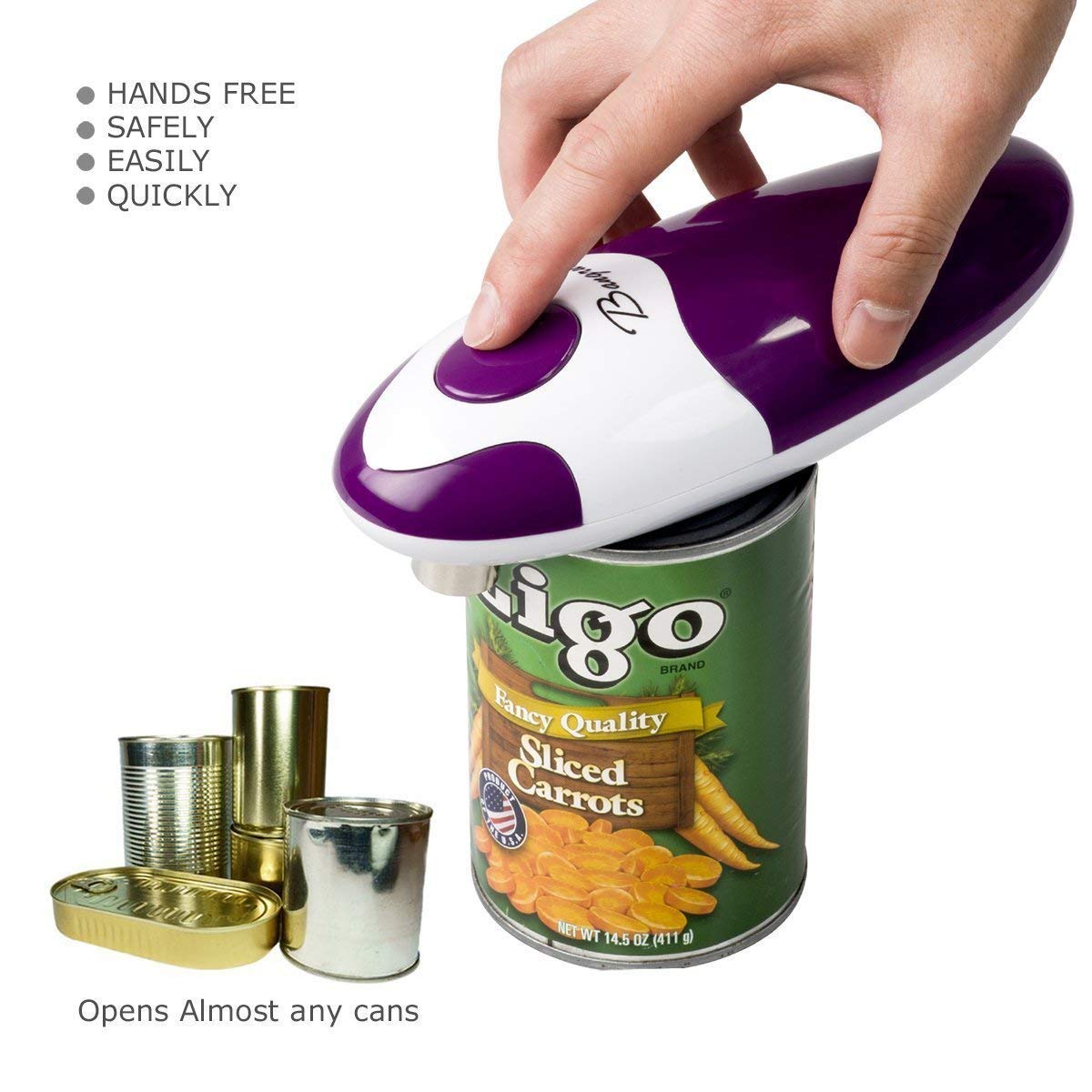 Kitchen Automatic Safety Cordless One Tin Opener&Bangrui Professional Electric Opener.One-touch switch .Smooth can edge.Being friendly to left-hander and arthritics!(Purple)
