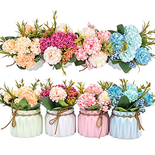 Artificial Flower Plants – Mini Fake Hydrangea Flowers in Pot for Home Decor Party Wedding Office Patio Table Desk Decorat...