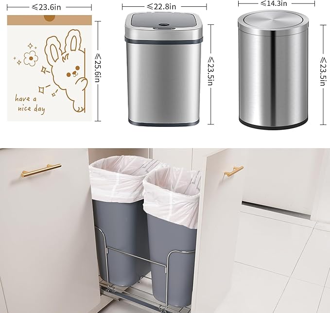 13 Gallon Trash Bags with Cute Rabbit Printed & Drawstring, Tear-Resistant Tall Kitchen Garbage Bags, Heavy-Duty Large Trash Can Liners for Home/Office, 25 Counts
