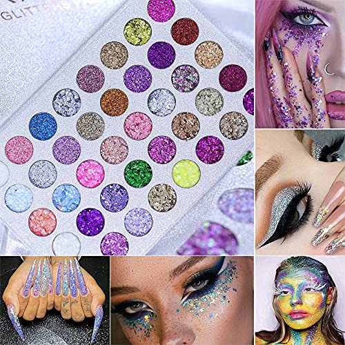 evpct CAKAILA Glitter Colorful Sparkly Eyeshadow Palette For Eye Makeup White Silver Glue Gel Face Paint , 40 Colors