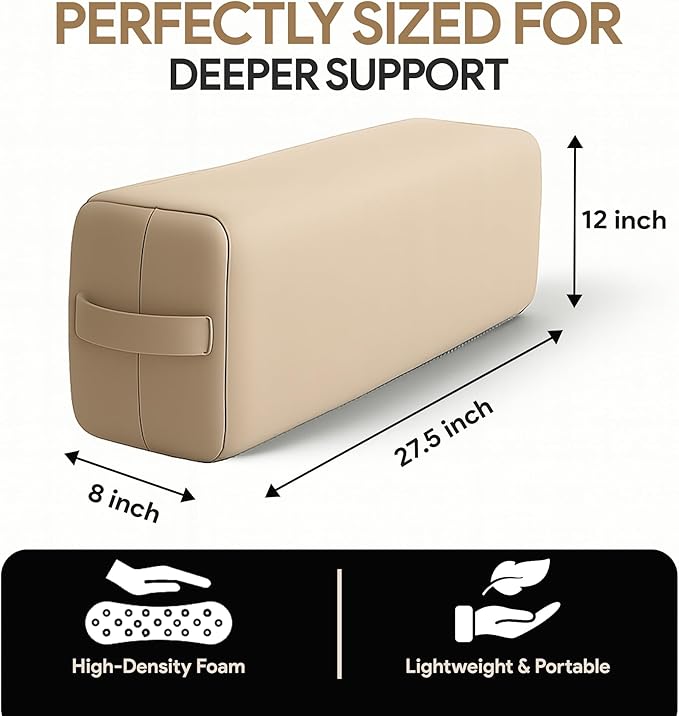 Rectangular Yoga Bolster Pillow for Meditation, Yoga & Back Support – Soft Meditation Cushion with Removable Hand Wash Cotton Cover & Carry Handle (beige)